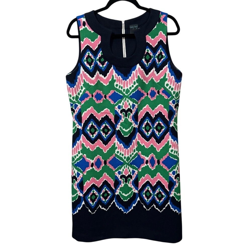 Gabby Skye Blue Pink Sleeveless Sheath Dress Geometric